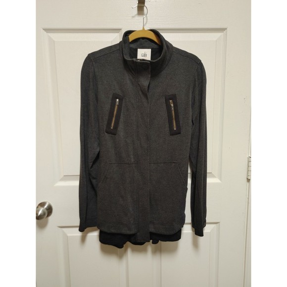 Cabi Love Carol Collection Women's Large Mesh Back Moto Sweater Jacket Gray - Picture 1 of 10